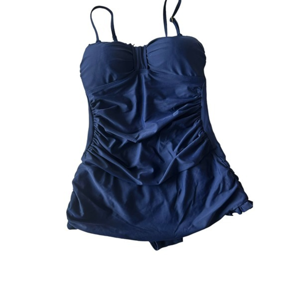 Shore Shapes Swimwear Navy Blue Ruched Ruffle One‎ Piece Swimsuit Size 10